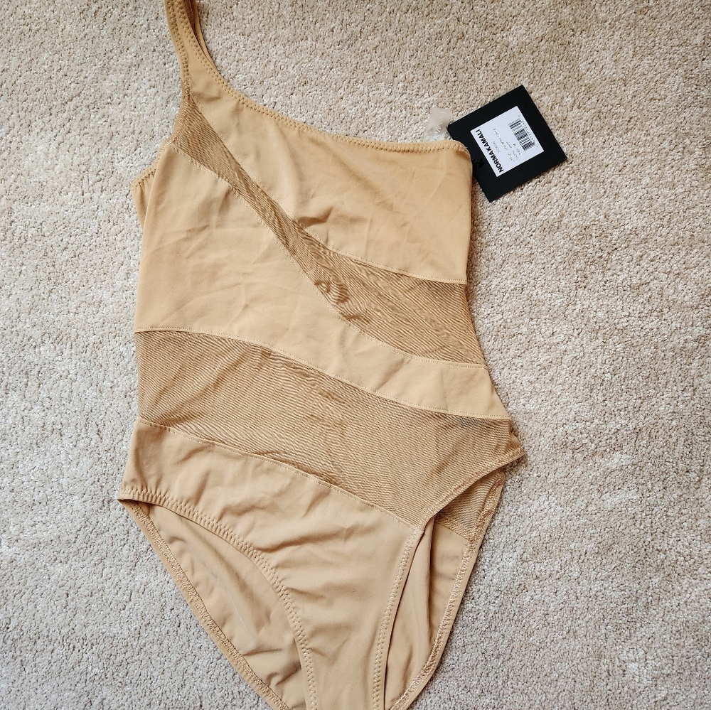 Norma Kamali Snake Mesh Mio One Piece Swimsuit Size M Nude One Shoulder